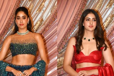Janhvi Kapoor Stuns In Peacock Lehenga, Navya Nanda Looks Red Hot At Anant And Radhika's Sangeet; See Here