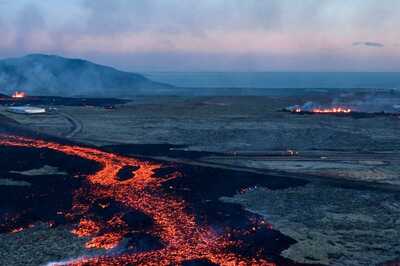 Glowing Volcano Lava flows into Three Homes in Icelandic Village