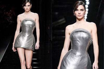 Kendall Jenner Walks Versace Runway in Silver Outfit, See Pics