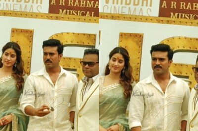 RC16 Stars Ram Charan And Janhvi Kapoor Pose With AR Rahman At The Film Launch In Hyderabad; Watch