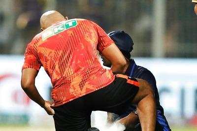 WATCH: Umpire Rohan Pandit Goes Down After SRH's Rahul Tripathi Smacks The Ball Directly Towards Him
