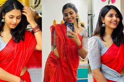 Actress Sapthami Gowda Exudes Elegance Celebrating Navratri In Red Khadi Saree