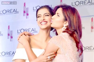 Snapshot: New friendship brimeth? Katrina Kaif plants a kiss on Sonam Kapoor's cheek at an event