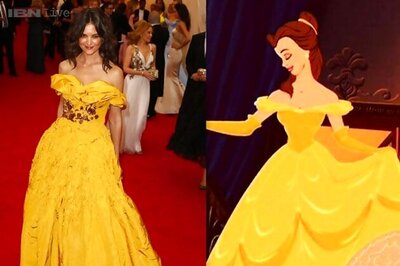 Snapshot: Did Katie Holmes just borrow Disney princess Belle's canary yellow ball gown design for the Met Gala?